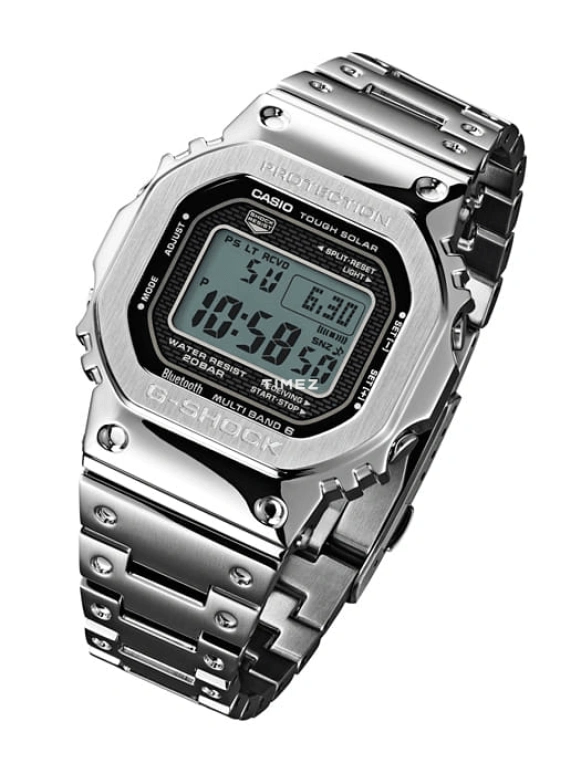 Casio,G-SHOCK 49.30x43.20mm,49.30x43.20mm,Stainless Steel,Black,Quartz,Countdown,Chronograph,Perpetual Calendar,Month,Square,Silver,GMW,GMW-B5000D-1