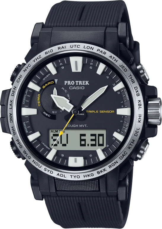 Casio,PROTREK 54.20x47.40mm,54.20x47.40mm,Resin,Stainless Steel,Black,Quartz,Countdown,Chronograph,Month,Date,Hardlex,Round,PRW61,PRW61-1A