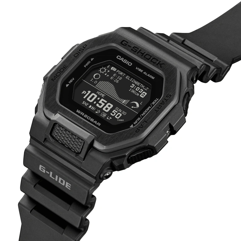 Casio,G-LIDE 50.90x46mm,50.90x46mm,Resin,Stainless Steel,Black,Quartz,Countdown,Chronograph,Month,Date,Hardlex,Square,GBX100NS,GBX100NS-1