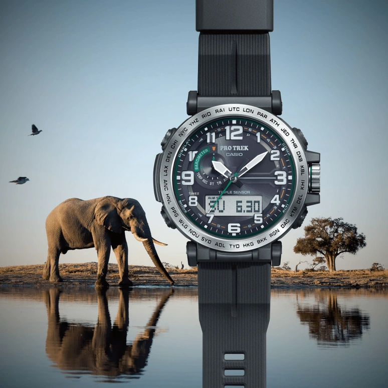 Casio,PROTREK 51.60x51.50mm,51.60x51.50mm,Bio-sourced,Stainless Steel,Black,Quartz,Countdown,Chronograph,Month,Date,Hardlex,Glass,Round,PRG601,PRG601-1
