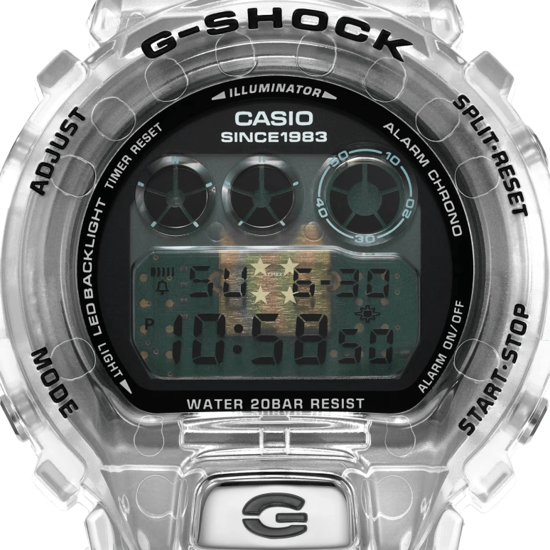 Casio,G-Shock 6900 50mm,50mm,Resin,Transparent,Black,Quartz,Countdown,Chronograph,Month,Date,Hardlex,Round,DW6940RX,DW6940RX-7