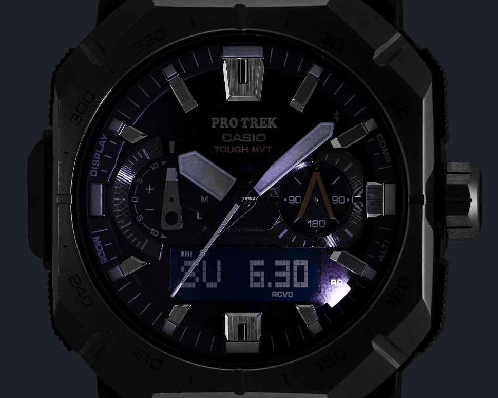 Casio,PROTREK 50.80x45.80mm,50.80x45.80mm,Resin,Stainless Steel,Bio-sourced,Black,Quartz,Countdown,Chronograph,Month,Date,Sapphire,Crystal Glass,Square,PRWB1000,PRWB1000-1
