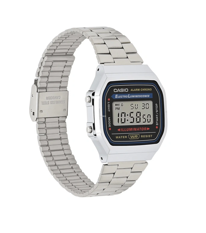 Casio,VINTAGE 38.60x36.30mm,38.60x36.30mm,Resin,Black,Quartz,Chronograph,Day,Hour Strike,Alarm,Plexi,Cushion,A168W,A168W-1