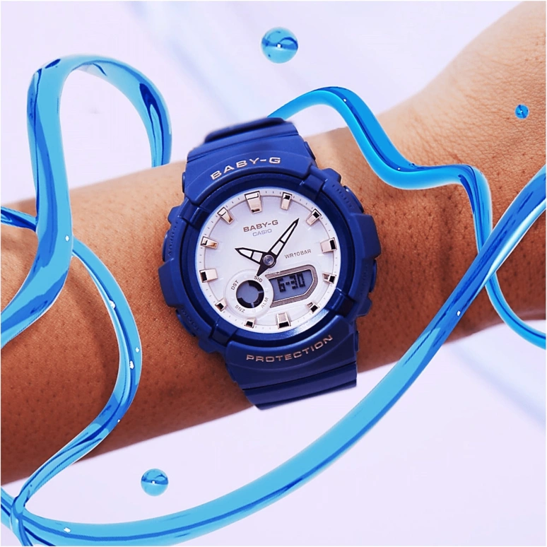 Casio,BABY-G 47.40x43.40mm,47.40x43.40mm,Resin,White,Quartz,Round,Blue,BGA,BGA-280BA-2