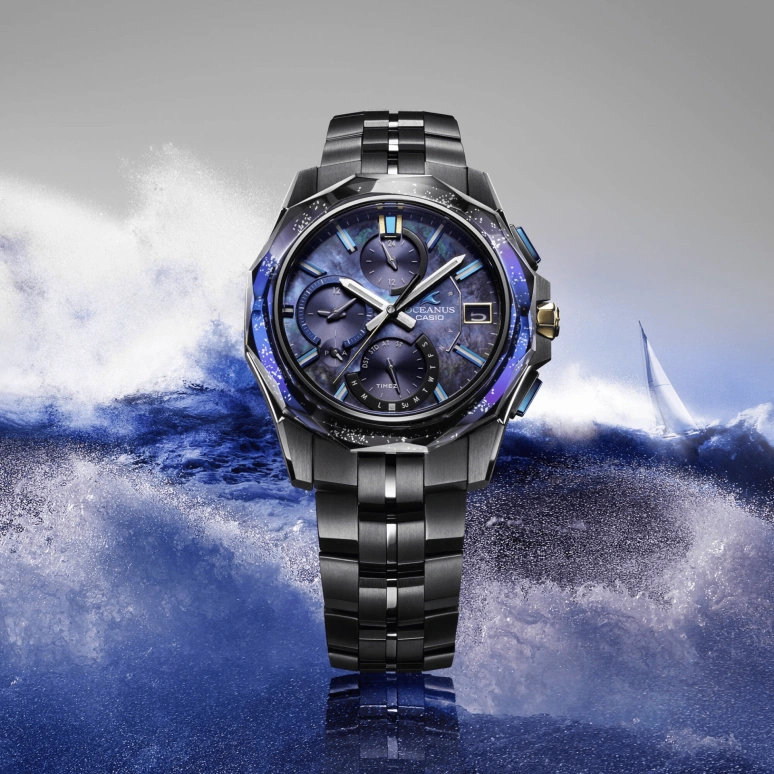 Casio,OCEANUS 47.10x42.50mm,47.10x42.50mm,Titanium,Purple,Quartz,Date,Day,Power Reserve Indicator,World Time,Sapphire,Crystal Glass,Round,OCWS6000BV1A
