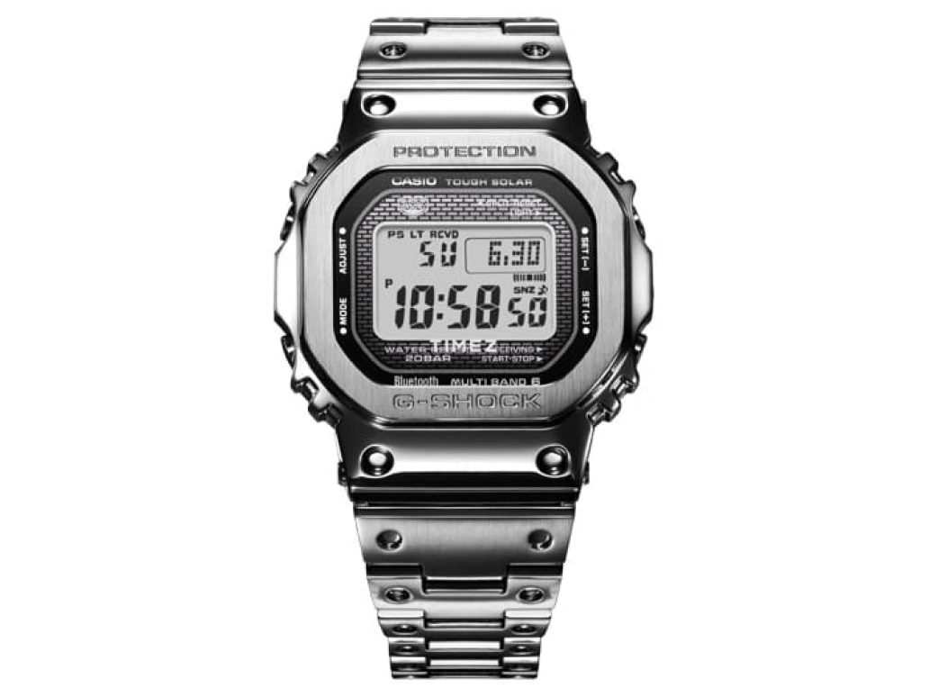 Casio,G-SHOCK 49.30x43.20mm,49.30x43.20mm,Stainless Steel,Black,Quartz,Countdown,Chronograph,Perpetual Calendar,Month,Square,Silver,GMW,GMW-B5000D-1