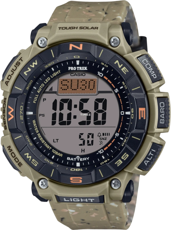 Casio,PROTREK 54.70x51.70mm,54.70x51.70mm,Resin,Bio-sourced,Grey,Quartz,Countdown,Chronograph,Month,Date,Hardlex,Glass,Round,PRG340SC,PRG340SC-5