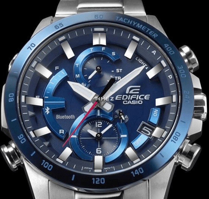 Casio,EDIFICE 45.80mm,45.80mm,Stainless Steel,Blue,Quartz,Chronograph,Date,Day,Power Reserve Indicator,Hardlex,Round,EQB900DB,EQB900DB-2A