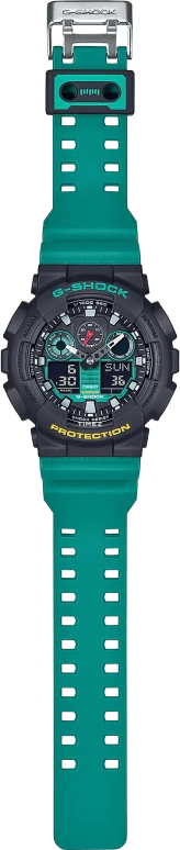 Casio,G-Shock GA-100 51.20mm,51.20mm,Resin,Black,Green,Dual,Quartz,Countdown,Chronograph,Month,Date,Hardlex,Round,GA100MT,GA100MT-1A3