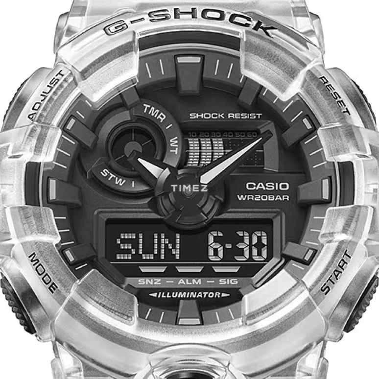 Casio,G-SHOCK 57.50x53.40mm,57.50x53.40mm,Resin,Black,Quartz,Countdown,Chronograph,Month,Date,Hardlex,Round,GA700SKE,GA700SKE-7A