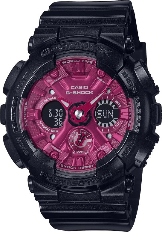 Casio,G-SHOCK 45.90mm,45.90mm,Resin,Pink Red,Quartz,Countdown,Chronograph,Month,Date,Hardlex,Round,GMAS120RB,GMAS120RB-1A