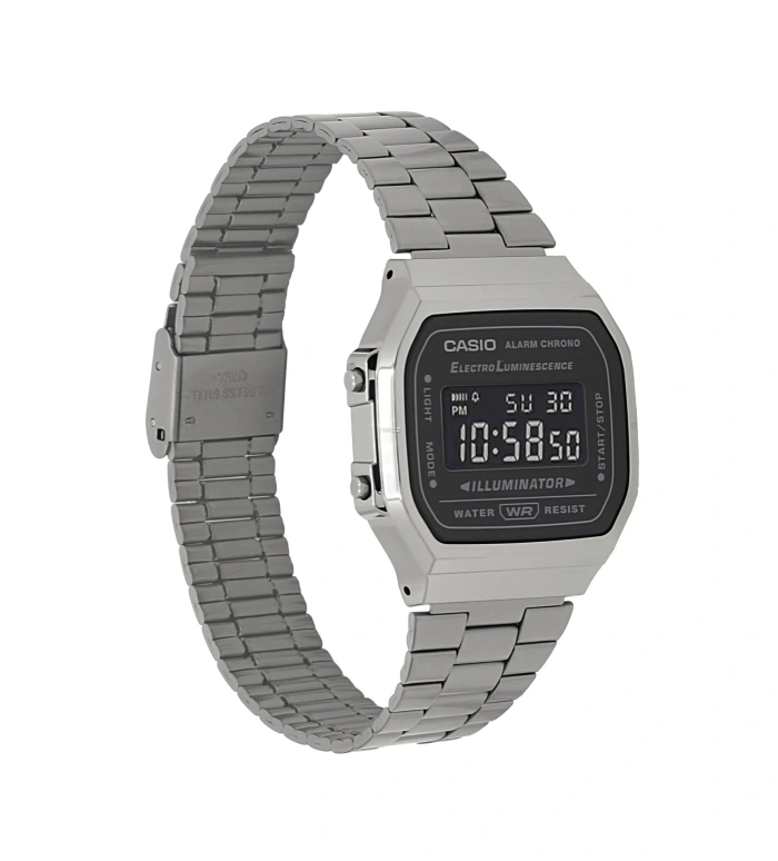 Casio,VINTAGE 38.60x36.30mm,38.60x36.30mm,Resin,Black,Quartz,Chronograph,Month,Date,Day,Plexi,Square,A168WGG,A168WGG-1BVT