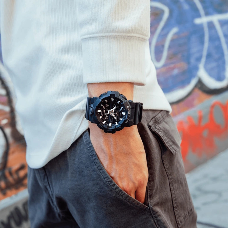 Casio,G-SHOCK 53.40mm,53.40mm,Resin,Black,Quartz,Countdown,Chronograph,Month,Date,Hardlex,Round,GA700,GA700-1B
