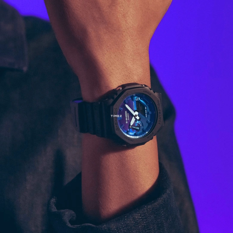 Casio,G-SHOCK 45.40mm,45.40mm,Carbon,Resin,Bio-sourced,Purple,Gradient,Dual,Quartz,Countdown,Chronograph,Month,Date,Hardlex,Octagon,GA2100FL,GA2100FL-1A