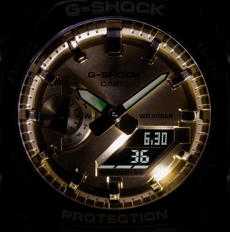 Casio,G-SHOCK 48.50x45.40mm,48.50x45.40mm,Carbon,Resin,Gold,Quartz,Countdown,Chronograph,Month,Date,Hardlex,Octagon,GA2100GB,GA2100GB-1A