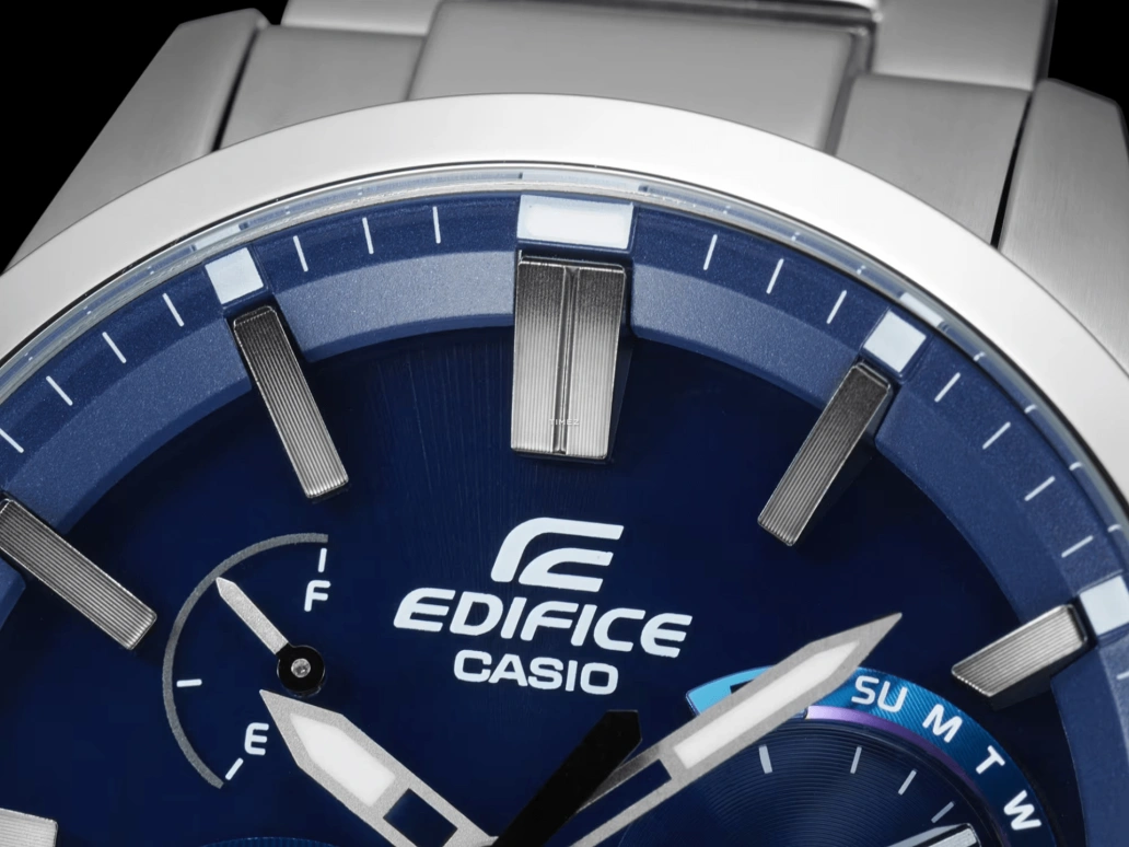 Casio,EDIFICE 48.20mm,48.20mm,Stainless Steel,Blue,Quartz,Chronograph,Date,Day,Power Reserve Indicator,Hardlex,Round,EQB700D,EQB700D-2A