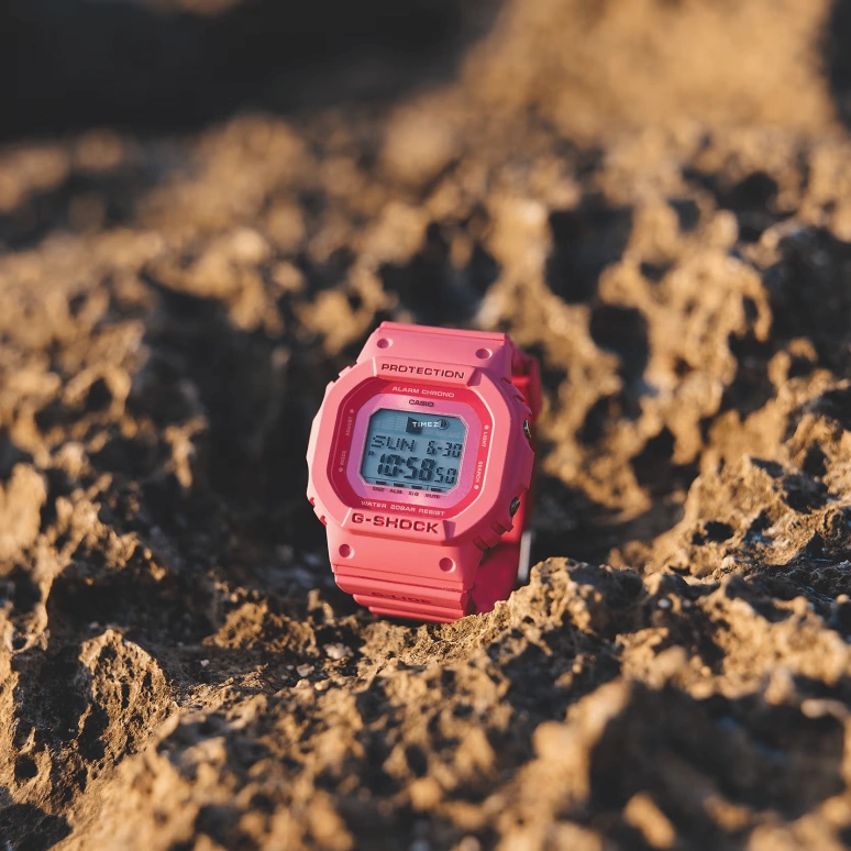 Casio,G-LIDE 45.70x40.50mm,45.70x40.50mm,Bio-sourced,Resin,Pink Red,Grey,Quartz,Countdown,Chronograph,Month,Date,Hardlex,Square,GLXS5610,GLXS5610-4
