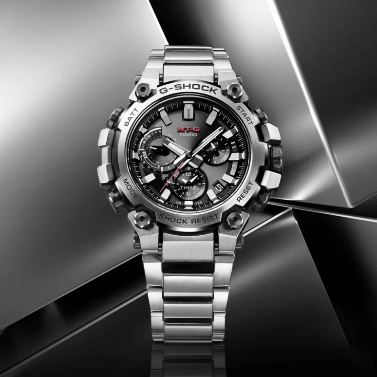 Casio,MTG 51.90x50.90mm,51.90x50.90mm,Stainless Steel,Black,Quartz,Countdown,Chronograph,Month,Date,Hardlex,Round,MTGB3000D,MTGB3000D-1A