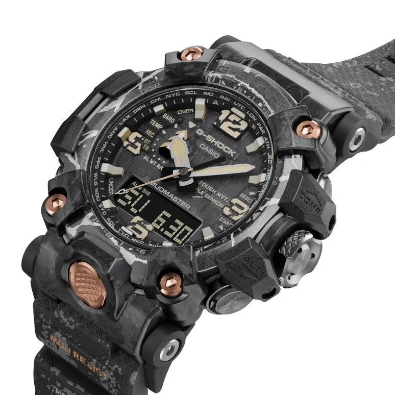 Casio,Mudmaster 54.40mm,54.40mm,Resin,Forged Carbon,Stainless Steel,Black,Quartz,Countdown,Chronograph,Month,Date,Sapphire,Round,GWG2000CR,GWG2000CR-1A