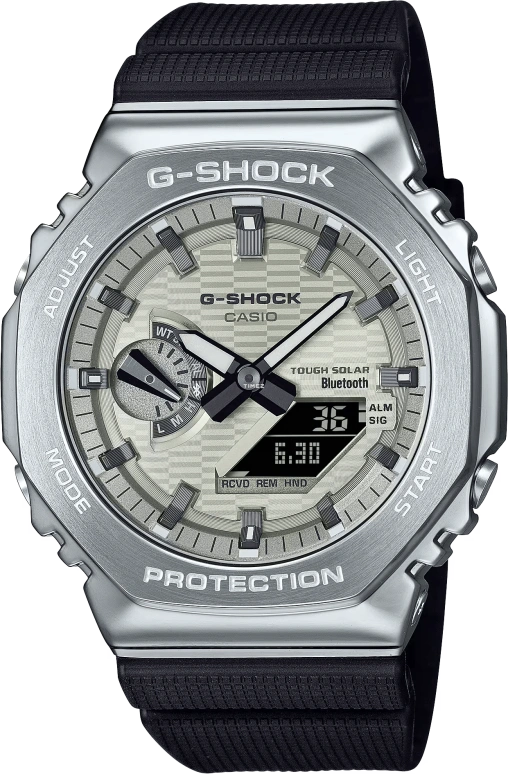 Casio,G-STEEL 49.30x44.40mm,49.30x44.40mm,Bio-sourced,Resin,Stainless Steel,Silver,Quartz,Countdown,Chronograph,Month,Date,Hardlex,Octagon,GBM2100A,GBM2100A-8B