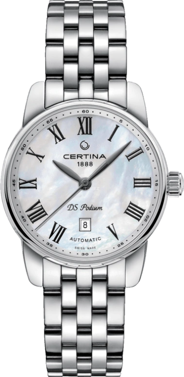 Certina,DS Podium 29mm,29mm,Stainless Steel,White,Automatic,Date,38hours,C001,C001.007.11.113.00