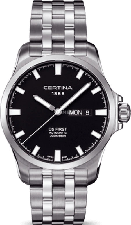 Certina,DS First 41mm,41mm,Stainless Steel,Black,Automatic,Date,Day,C014,C014.407.11.051.00