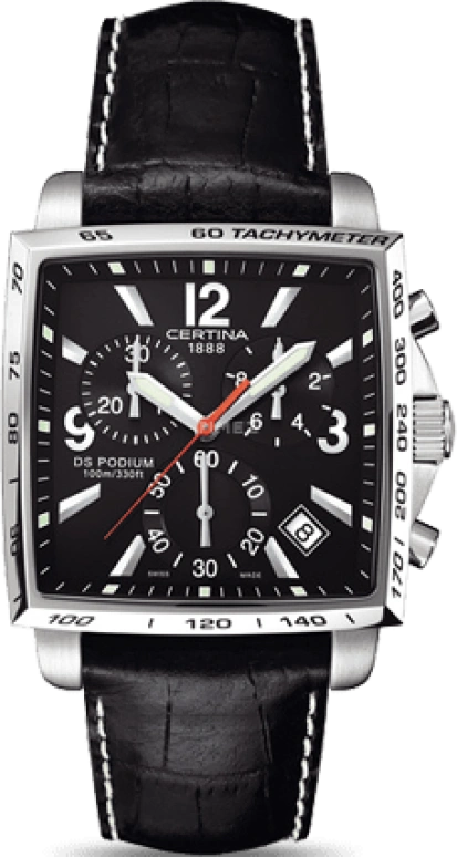 Certina,DS Podium 37.70mm,37.70mm,Stainless Steel,Black,Quartz,Chronograph,Date,Rattrapante,C001,C001.517.16.057.00