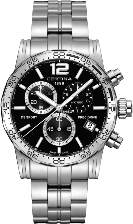 Certina,DS Sport 42mm,42mm,Stainless Steel,Black,Quartz,Chronograph,Day,C027,C027.417.11.057.00