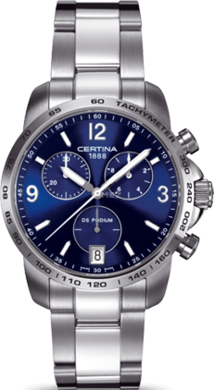 Certina,DS Podium 40mm,40mm,Stainless Steel,Blue,Quartz,Chronograph,Day,C001,C001.417.11.047.00