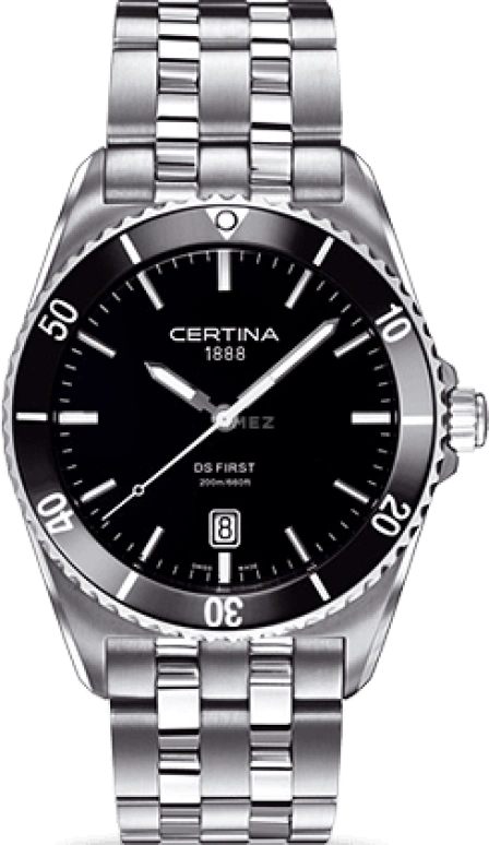 Certina,DS First 41mm,41mm,Ceramic,Stainless Steel,Black,Quartz,Day,26280hours,C014,C014.410.11.051.00