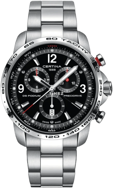 Certina,DS Podium 44mm,44mm,Stainless Steel,Black,Quartz,Chronograph,Day,C001,C001.647.11.057.00