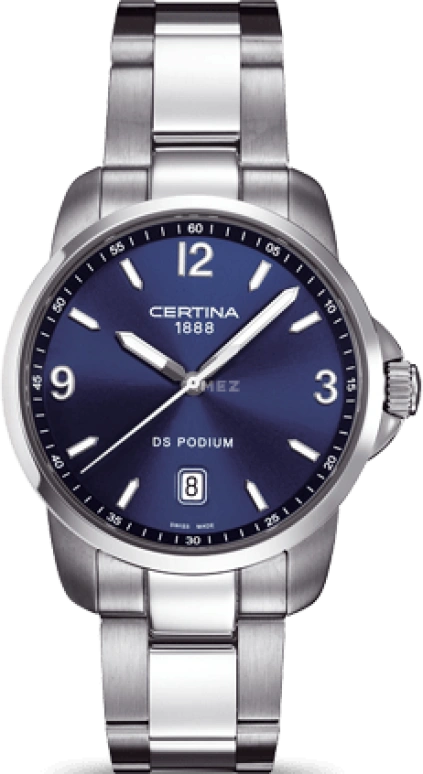 Certina,DS Podium 38mm,38mm,Stainless Steel,Blue,Quartz,Day,26280hours,C001,C001.410.11.047.00