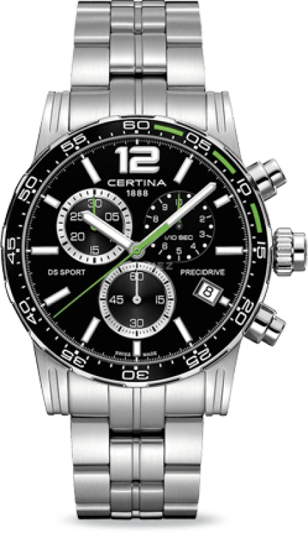 Certina,DS Sport 42mm,42mm,Stainless Steel,Black,Quartz,Chronograph,Day,C027,C027.417.11.057.01