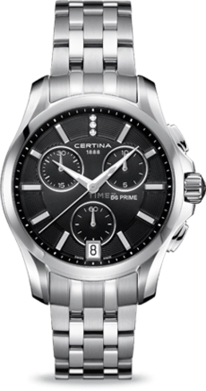Certina,DS Prime 39mm,39mm,Stainless Steel,Black,Quartz,Chronograph,Day,C004,C004.217.11.056.00
