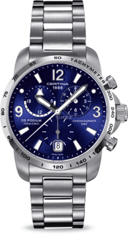 Certina,DS Podium 42mm,42mm,Stainless Steel,Blue,Quartz,Chronograph,Day,Dule Time,C001,C001.639.11.047.00