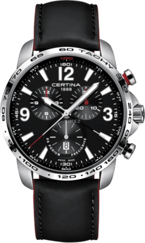 Certina,DS Podium 44mm,44mm,Stainless Steel,Black,Quartz,Chronograph,Day,C001,C001.647.16.057.01