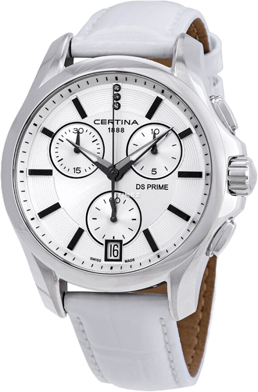 Certina,DS Prime 39mm,39mm,Stainless Steel,White,Quartz,Chronograph,Day,C004,C004.217.16.036.00