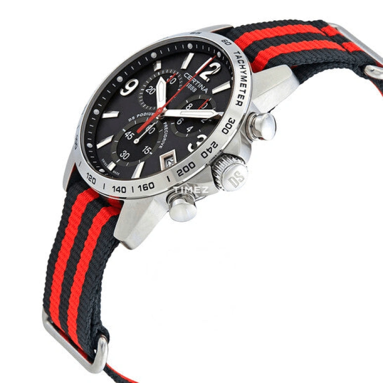 Certina,DS Podium 41mm,41mm,Stainless Steel,Black,Quartz,Chronograph,Day,C034,C034.417.18.057.00