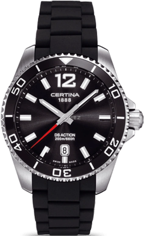 Certina,DS Action 40.50mm,40.50mm,Stainless Steel,Black,Quartz,Chronograph,Day,C013,C013.410.17.057.00