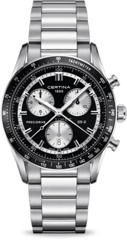 Certina,DS-2 41mm,41mm,Stainless Steel,Black,Quartz,Chronograph,Day,C024,C024.447.11.051.00
