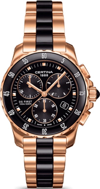 Certina,DS First 34.80mm,34.80mm,Stainless Steel,Black,Quartz,Chronograph,Day,C014,C014.217.33.051.00