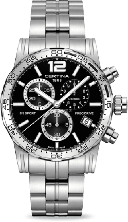 Certina,DS Sport 42mm,42mm,Stainless Steel,Black,Quartz,Chronograph,Day,C027,C027.417.11.057.00