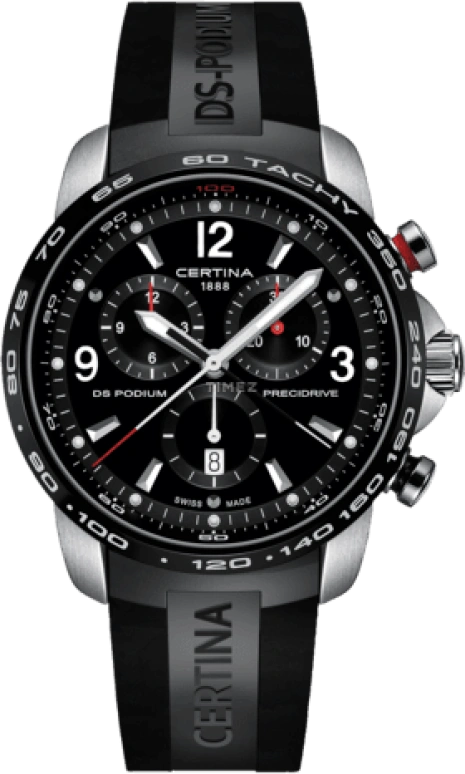 Certina,DS Podium 44mm,44mm,Stainless Steel,Black,Quartz,Chronograph,Day,C001,C001.647.27.057.00