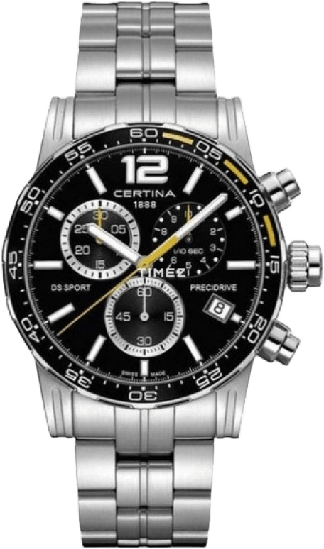 Certina,DS Sport 42mm,42mm,Stainless Steel,Black,Quartz,Chronograph,Day,C027,C027.417.11.057.03