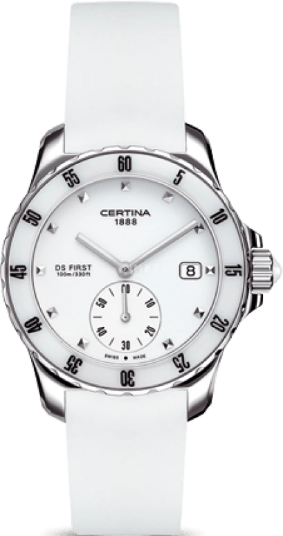 Certina,DS First 34.80mm,34.80mm,Ceramic,Stainless Steel,White,Quartz,Day,26280hours,C014,C014.235.17.011.00