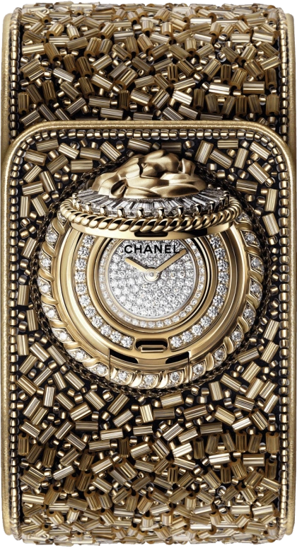CHANEL,Mademoiselle Privé 25mm,25mm,Yellow Gold,Silver White,Quartz,Rectangular,Gold,H7070