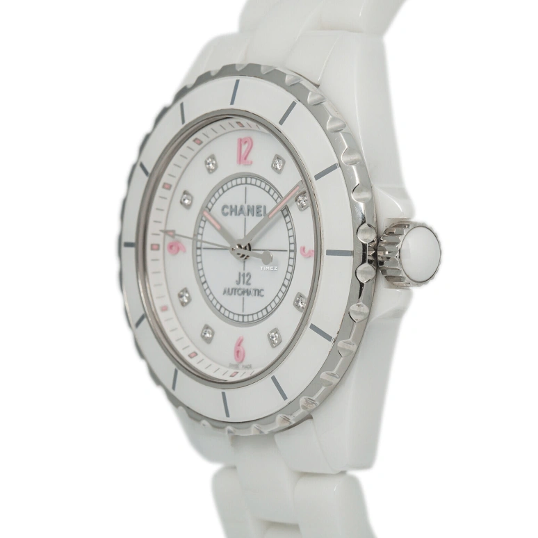 CHANEL,J12 38mm,38mm,Stainless Steel,Ceramic,Pink Red,Red,White,Automatic,Sapphire,Crystal Glass,Round,H4864