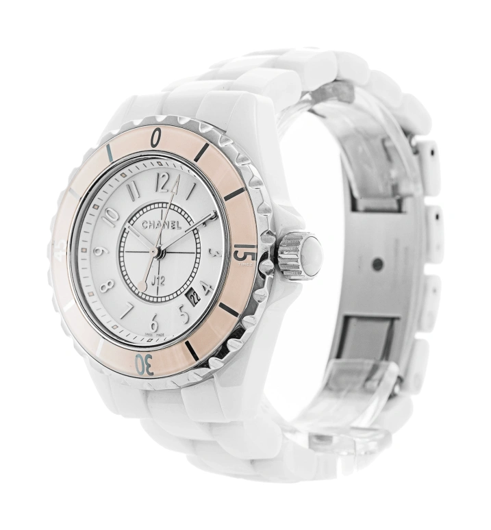 CHANEL,J12 33mm,33mm,Stainless Steel,Ceramic,White,Quartz,Day,Sapphire,Crystal Glass,H4467