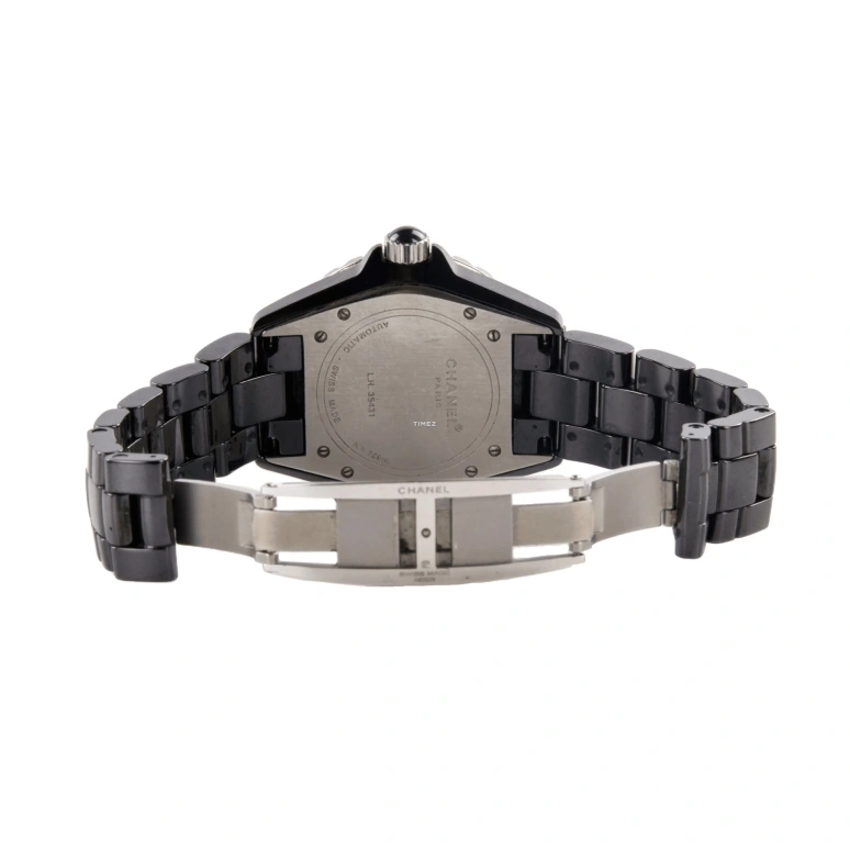 CHANEL,J12 38mm,38mm,Ceramic,Stainless Steel,Black,Automatic,Day,Sapphire,Crystal Glass,H1174