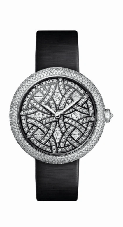 CHANEL,Mademoiselle Privé 37.50mm,37.50mm,White Gold,Black,Automatic,Sapphire,Crystal Glass,Round,AUBAZINE